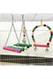5-Piece Bird and Parrot Toy Set,Natural Wood Swing and Hanging Bell Toys for Parakeets,Cockatiels,and Finches - 5