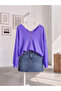 Women's Front and Back V-Neck Balloon Sleeve Mercerized Knitwear Loose Sweater