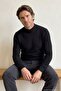 Men's Half Fisherman Black Sweater Knitwear Embossed Knit Solid Color Classic Fit - 5240B - 5
