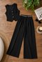 Women's V-Neck Buttoned Vest & High Waist Palazzo Pants Two Piece Set - 6