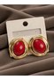 Brass Red Almond Model Vintage Gold Women's Earrings