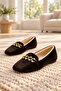 Women's Bitter Brown Plush Home Slippers with Stone Accessories and Chain 1 cm Byndvt04 - 5