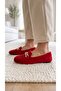 Women's Red Stone Accessory Chain Plush Home Ballerinas 1 cm Byndvt04 - 5