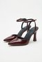Burgundy Pointed Toe Ankle Strap Heeled Shoes - 4