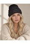 Hand Knitted Women's Beanie Winter Warm Stylish Floral Detail Black - 8
