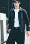 Waterproof Regular Fit Polo Collar Lined Faux Leather Coat with Snap Closure Pockets H2233Ax26Au - 3