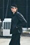 Waterproof Regular Fit Polo Collar Lined Faux Leather Coat with Snap Closure Pockets H2233Ax26Au - 4