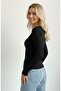 Black Round Neck Blouse Oversize Body Darkalip Soft Touch Cotton Rib Long Sleeve Blouse - 3