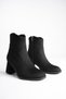 Women's Black Suede Zippered 7 cm Thick Heeled Winter Boots with Western Detail - 8