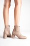 Women's Mink Suede Zippered 7 cm Thick Heeled Winter Boots with Western Detail - 5