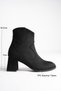 Women's Black Suede Zippered 7 cm Thick Heeled Winter Boots with Western Detail - 3