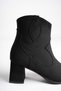 Women's Black Suede Zippered 7 cm Thick Heeled Winter Boots with Western Detail - 7