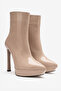 Women's Zippered Platform Heeled Boots Pileras Nude Patent Leather - 2