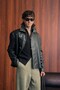Men's Boxy Fit Leather Jacket with Metal Buckle Black - 4