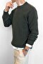 Men's Oversize Crew Neck Ribbed Knit Sweater Khaki - 6