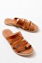 Zri̇n-082 Premium Tan Orthopedic Genuine Leather Women's Slippers