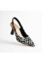 Toran White Patent Leather Black Suede Detailed Thin Heeled Shoes with Elastic Back - 2