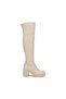 Zri̇n-3010 Premium Beige Stretch Daily Thick Heeled Long Women's Boots - 2