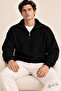 Men's Black Oversize Zippered Fishing Knitwear Sweater - 2