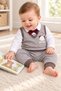 Baby Boy Suede Bow Tie Teddy Bear Embroidered 2-Piece Baby Set 3-6 Months Holiday Gift Wedding - 3
