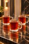 Set of 6 Square Handled Glass Tea Cups |   Origami Striped Glass with Handle - 4