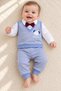 Baby Boy Suede Bow Tie Teddy Bear Embroidered 2-Piece Baby Set 3-6 Months Holiday Gift Wedding - 2