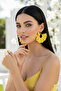 Women's Gold Color Hoop Dangle Earrings – Yellow Fabric Beaded Design - 2