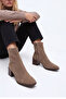 Women's Heeled Boots & Booties Square Toe Wood Pattern Heel Zipper Daily Classic Boots Noyes Taupe Suede - 2