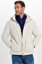 Men's Relax Fit Comfortable Cut Stand Collar Pocketed Detachable Hooded Zippered Winter Ecru Coat - 6