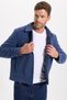 Men's Slim Fit Double Pocket Snap Closure Navy Blue Coat - 3