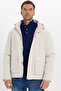 Men's Relax Fit Comfortable Cut Stand Collar Pocketed Detachable Hooded Zippered Winter Ecru Coat