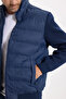 Men's Regular Fit Classic-Cut Zipper-Front Double-Pocket Warm-Weather Stand-Up Collar Navy Blue Coat - 6
