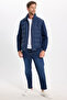 Men's Regular Fit Classic-Cut Zipper-Front Double-Pocket Warm-Weather Stand-Up Collar Navy Blue Coat - 2