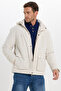 Men's Relax Fit Comfortable Cut Stand Collar Pocketed Detachable Hooded Zippered Winter Ecru Coat - 7