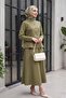 Scuba Suit with Double Snap Fasteners on the Front and Flounce Skirt - Khaki - 3