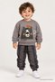 Boy's Teddy Bear Printed Two-Thread Brushed Sweatshirt Jogger Top and Bottom Set