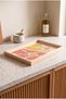 Orange Yellow Floral Pattern - Rectangular Coffee Presentation, Engagement, and Serving Tray with Natural Wood Frame - 4
