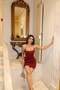 Diver Fabric Neck-Cinch Chain Dress — Burgundy - 2