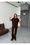 Hooded Sleeveless Knitwear Set - Brown - 6