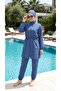 Adjustable Elastic Waistband Fully Covered Hijab Swimsuit 4-Piece Set with Bag and Bonnet Indigo - 7
