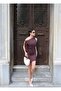 Double Fabric Polka Dot Off-Shoulder Dress — Brown - 6