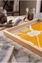 Abstract Yellow and Orange Patterned Natural Wood Framed Rectangular Coffee Presentation, Engagement, and Serving Tray - 5