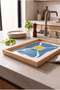 Abstract Blue Floral Pattern - Rectangular Coffee Presentation, Engagement, and Serving Tray with Natural Wood Frame