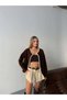 Women's Pearl Knit Cardigan – Soft Texture, Pearl Detailing, Comfortable Fit — Brown - 6