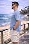 Men's Large Size Summer Trend Blue Textured Linen T-Shirt - 2