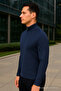 Men's High Neck Zippered Navy Blue Sweatshirt Knitwear Sweater - 3