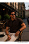 Men's Trend Cotton Waffle Fabric Dark Brown Polo Collar T-Shirt - 3