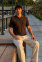 Men's Patterned Casual Knitwear Dark Brown Polo Neck T-Shirt - 5