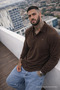 Men's Large Size Dark Brown Polo Long Sleeve T-Shirt - 2