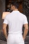 Men's Striped Premium White Knitwear Polo Neck T-Shirt - 5